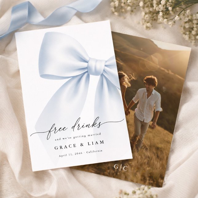 Whimsy Script Bow Kostenlose Getränke Hochzeitsfot Save The Date (Von Creator hochgeladen)