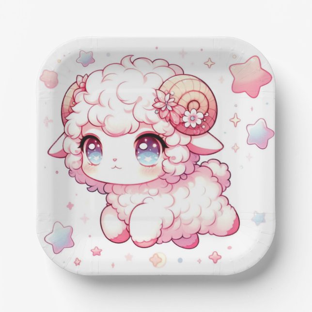 Whimsy Sheep Baby Dusche Pappteller (Vorderseite)