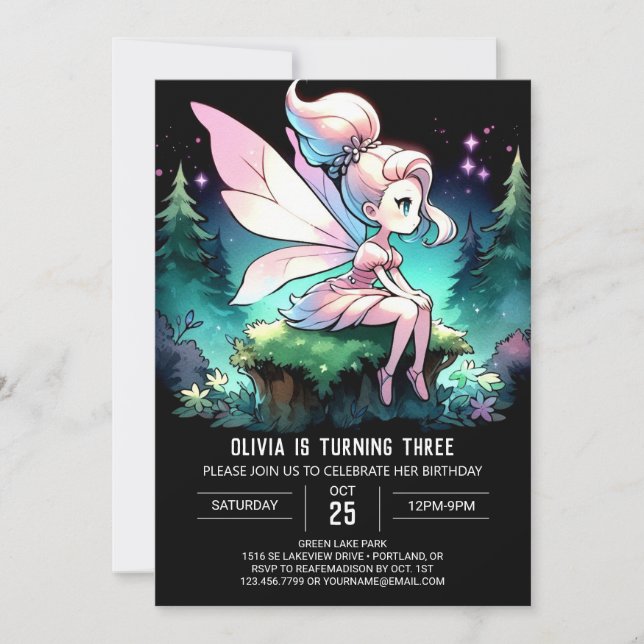 Whimsy Simple Fairy Birthday Einladung (Vorderseite)