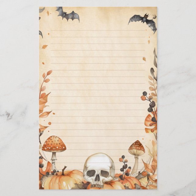 Whimsy Skull and Mushroom Rustikales Halloween Lin Briefpapier (Vorderseite)
