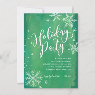 Whimsy Snowflakes   Green Holiday Party Einladung