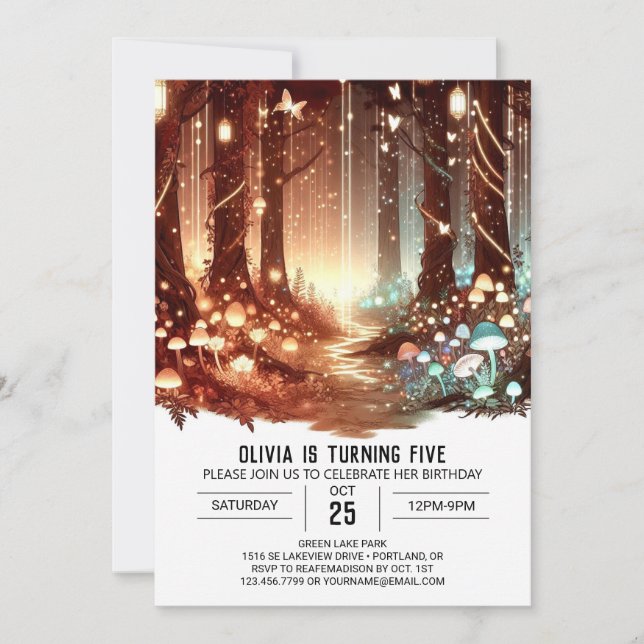 Whimsy Sweet Woodland Digital Geburtstag Einladung (Vorderseite)