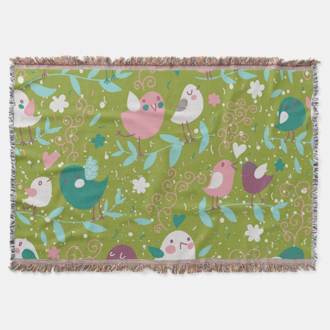 Whimsy Tweety Vögel auf Reben werfen Blanket Decke (Vorderseite)