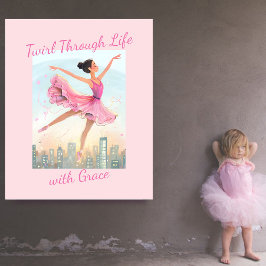 Whimsy Twirling Ballerina mit Grazie über der Stad Leinwanddruck