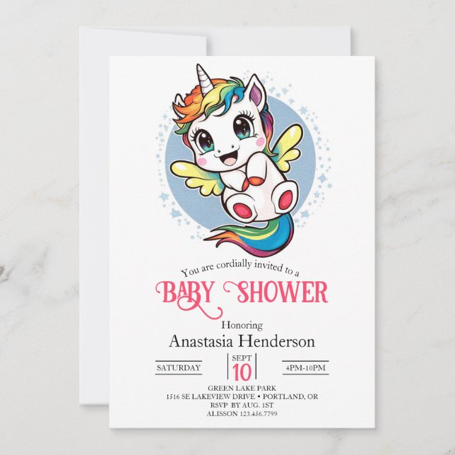 Whimsy Unicorn Kinderdusche Einladung (Vorderseite)