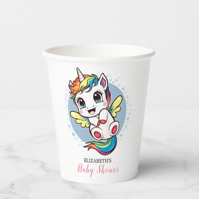Whimsy Unicorn Kinderdusche Pappbecher (Vorderseite)