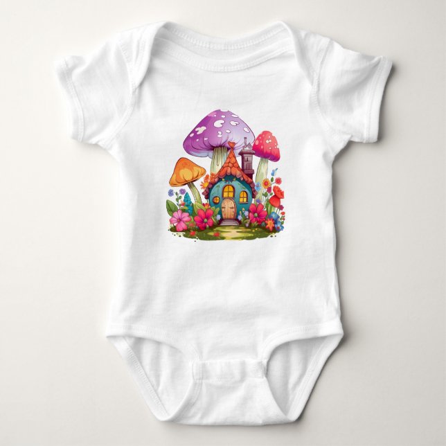 Whimsy Wonderland Mushroom House Baby Bodysuit Baby Strampler (Vorderseite)