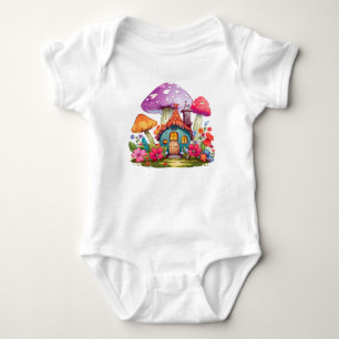 Whimsy Wonderland Mushroom House Baby Bodysuit Strampler