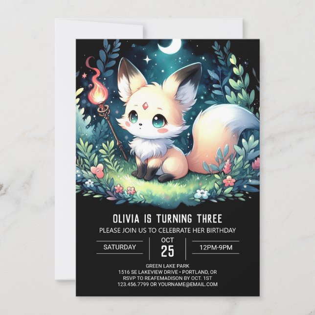 Whimsy Woods Fox Geburtstag Einladung (Vorderseite)