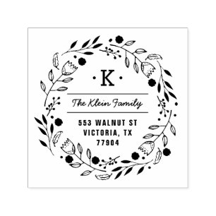 Whimsy Wreath Monogram Address Briefmarke Permastempel