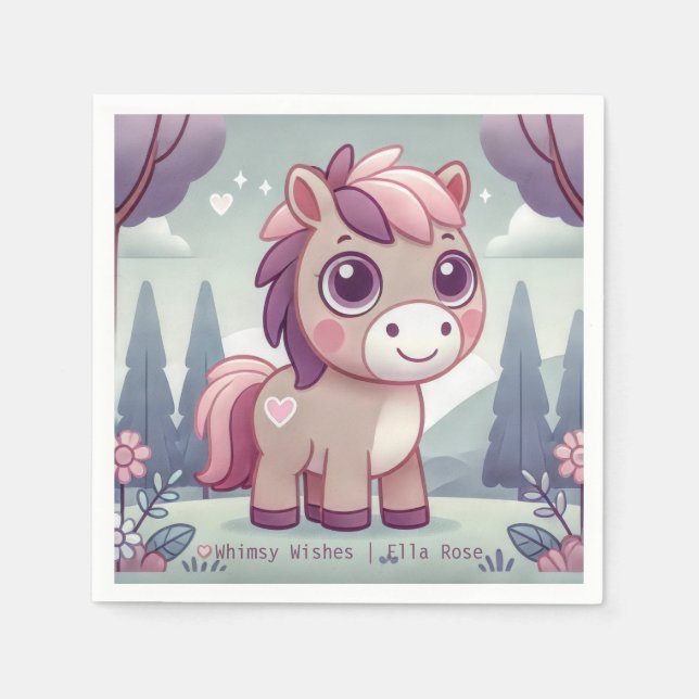 Whimsy wünscht Pink Pony personalize Party Napkin Serviette (Vorderseite)