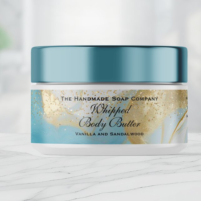 Whipped Body Butter Blue Gold Glitter Jar Label (Von Creator hochgeladen)