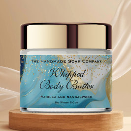 Whipped Body Butter Jar Label Blue Gold Glitter Wasserflaschenetikett