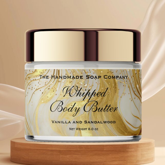 Whipped Body Butter Jar Label Ivory Gold Glitter Wasserflaschenetikett (Von Creator hochgeladen)