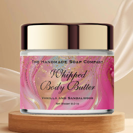 Whipped Body Butter Jar Label Pink Gold Glitter Wasserflaschenetikett