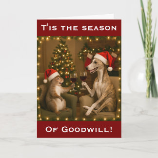 Whippet and Squirrel Christmas greetings card Karte