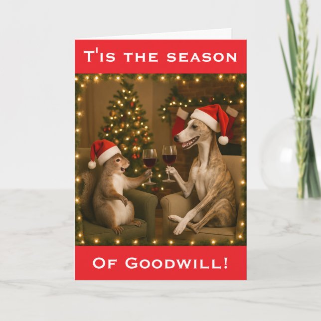 Whippet and Squirrel Christmas greetings card Karte (Vorderseite)