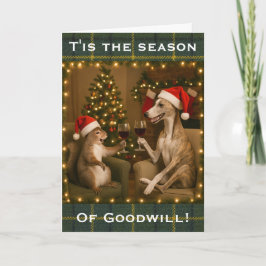 Whippet and Squirrel Christmas greetings card Karte