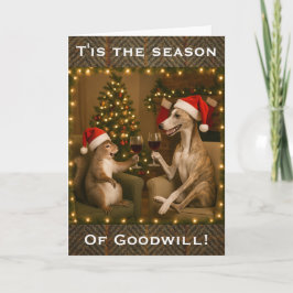 Whippet and Squirrel Christmas greetings card Karte
