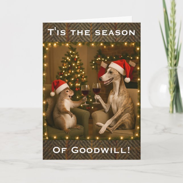 Whippet and Squirrel Christmas greetings card Karte (Vorderseite)