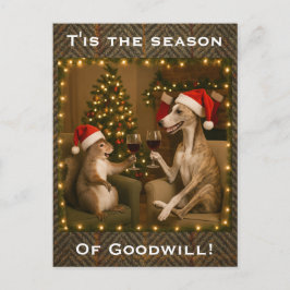 Whippet and Squirrel Christmas greetings postcard Postkarte