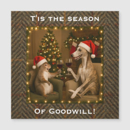 Whippet and Squirrel Christmas magnetic card Magnetkarte