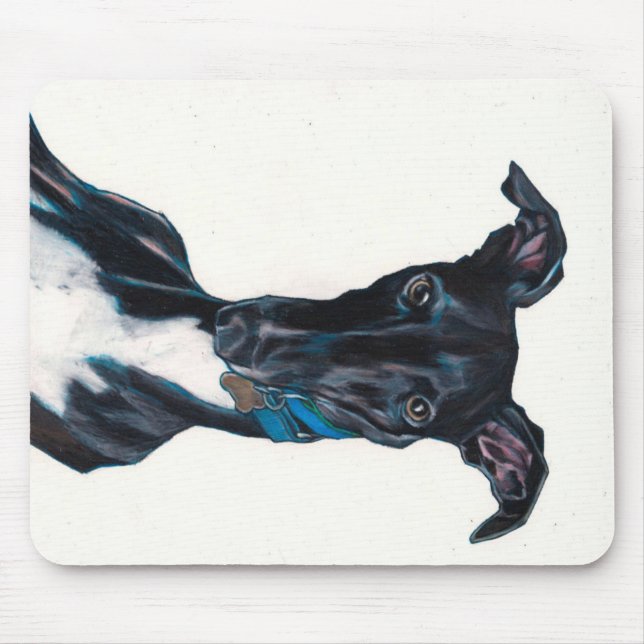 Whippet Art Original Farbstift Gezeichnet Schwarz Mousepad (Vorne)