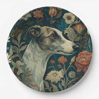 Whippet Brindle and White William Morris Style Pappteller
