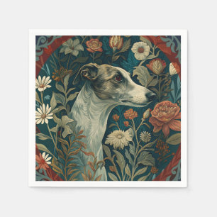 Whippet Brindle und Weiß im Stil von William Morri Serviette