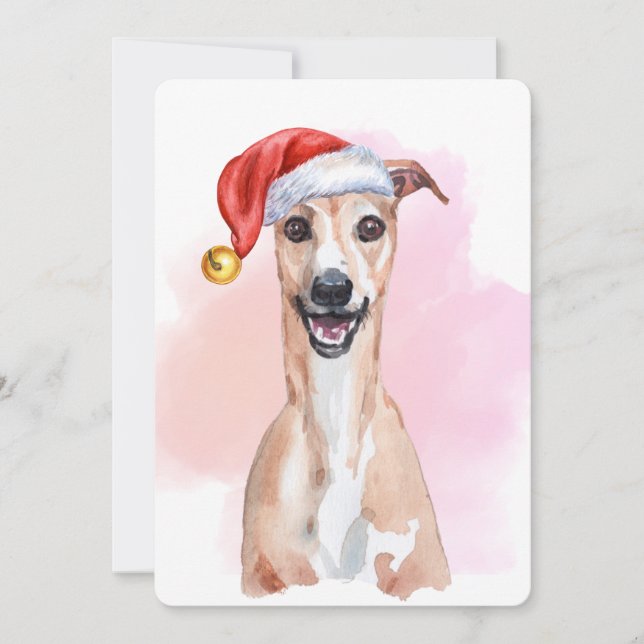 Whippet Christmas Card – Whippet Wearing Santa Hat Einladung (Vorderseite)