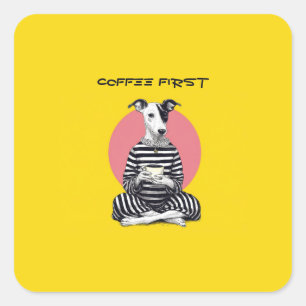 Whippet Coffee Time – Eigenartiger Vintage Hund Quadratischer Aufkleber