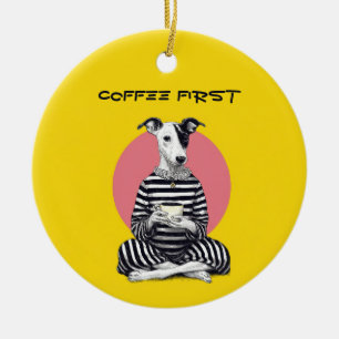 Whippet Coffee Time – Skurril vintage Hund Keramik Ornament