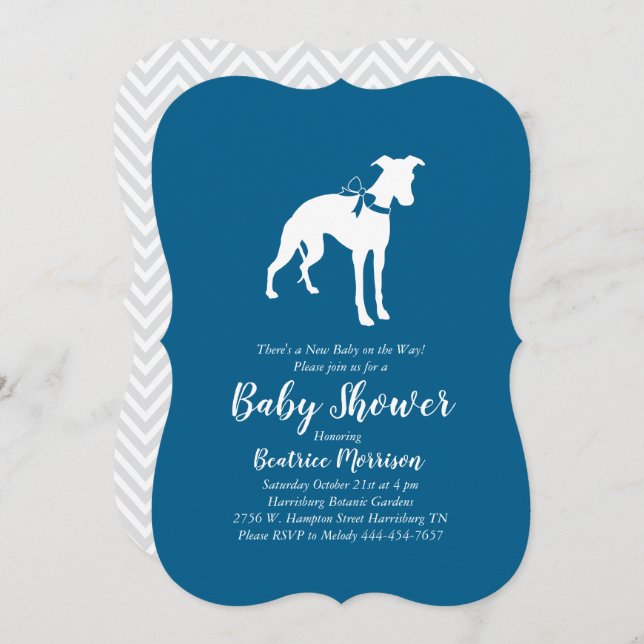 Whippet Dog Baby Shower Blue Einladung (Vorne/Hinten)