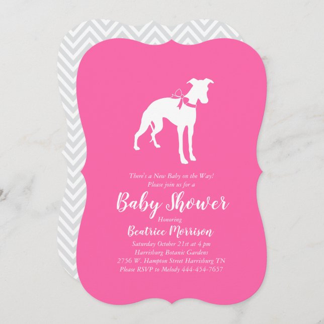 Whippet Dog Baby Shower Girl Pink Einladung (Vorne/Hinten)