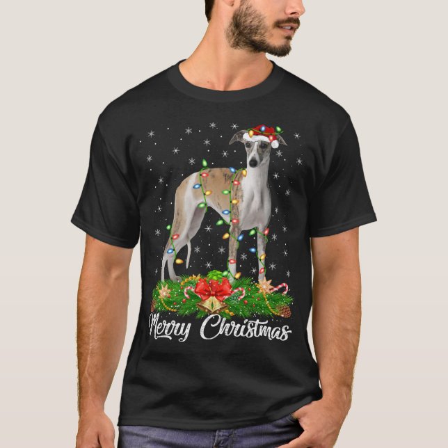Whippet Dog Lover Matching Weihnachtsmannmütze Whi T-Shirt (Vorderseite)