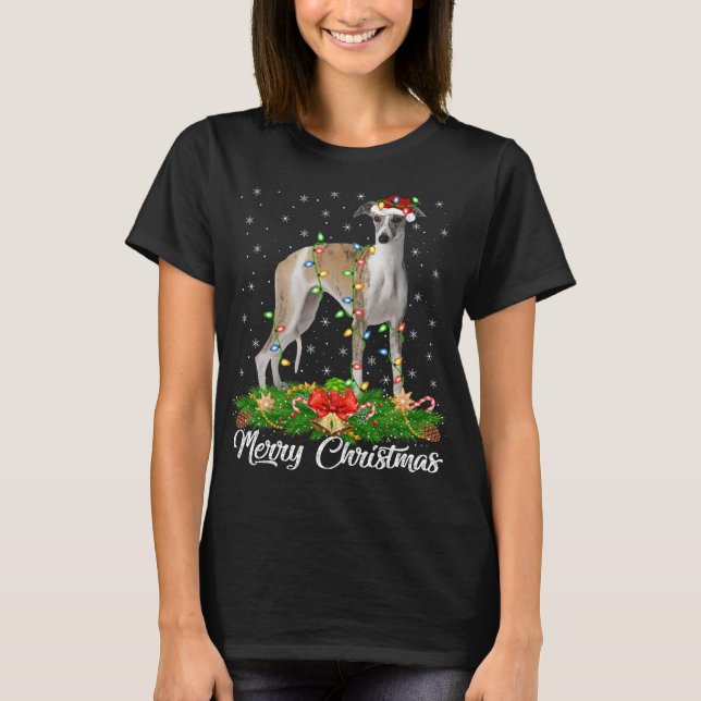 Whippet Dog Lover Matching Weihnachtsmannmütze Whi T-Shirt (Vorderseite)
