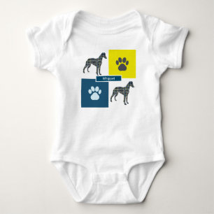 Whippet Dog & Paw Y&B Grid Baby Strampler