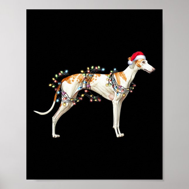 Whippet Dog Santa Claus Hat Weihnachtslicht Poster (Vorne)