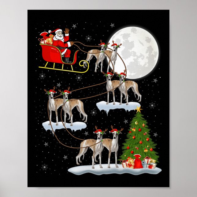 Whippet Dog Santa Sleigh Flying Funny Magical Chri Poster (Vorne)