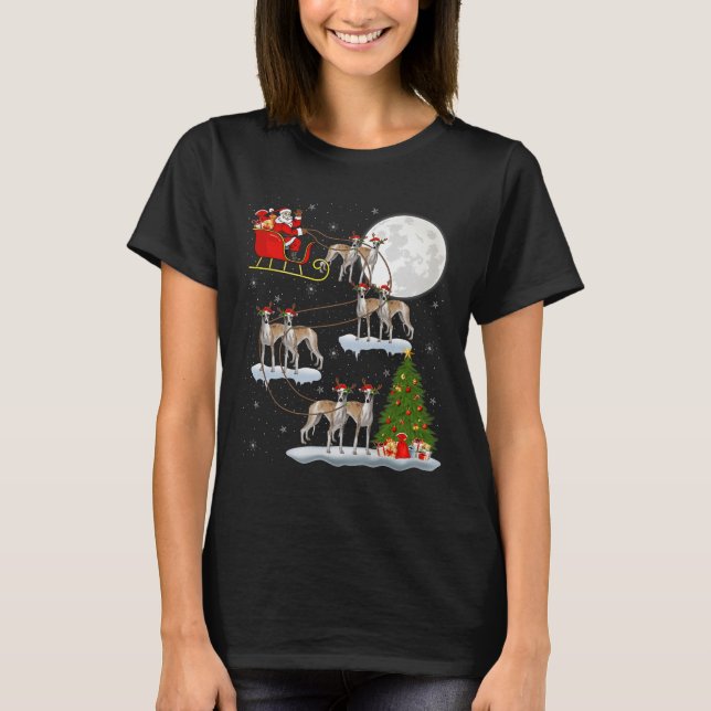 Whippet Dog Santa Sleigh Flying Funny Magical Chri T-Shirt (Vorderseite)