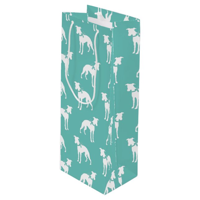 Whippet Doppy Geschenktüte Für Weinflaschen (Vorderseite Schrägansicht)