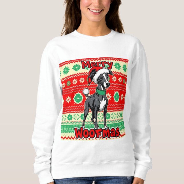 Whippet Frohe Woofmas Sweatshirt (Vorderseite)