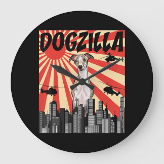 Whippet-Geschenk | lustige japanische Dogzilla-Pei Große Wanduhr