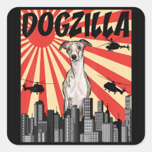 Whippet-Geschenk   lustige japanische Dogzilla-Pei Quadratischer Aufkleber