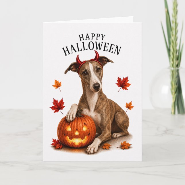 Whippet Halloween Teufelshund Karte (Vorderseite)