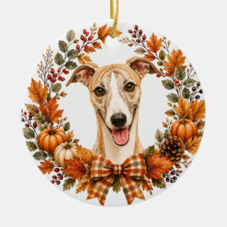 Whippet-Herbstkranz Keramik Ornament