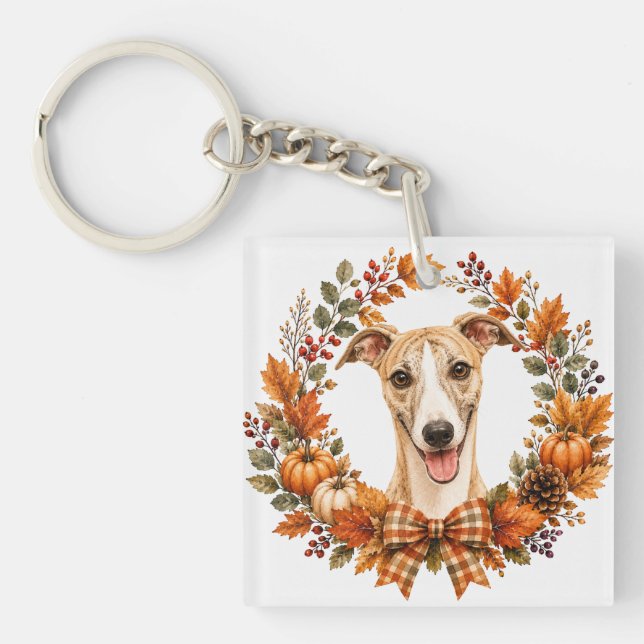 Whippet Herbstkranz Schlüsselanhänger (Vorderseite)