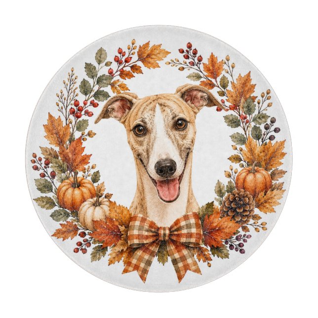 Whippet-Herbstkranz Schneidebrett (Vorderseite)