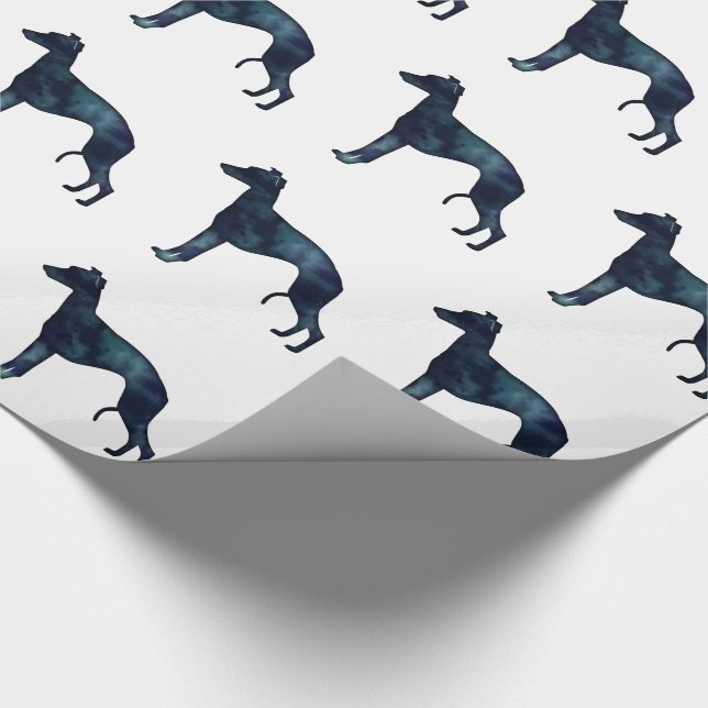 Whippet Hund Rasse Schwarze Wasserfarbe Silhouette Geschenkpapier (Ecke)