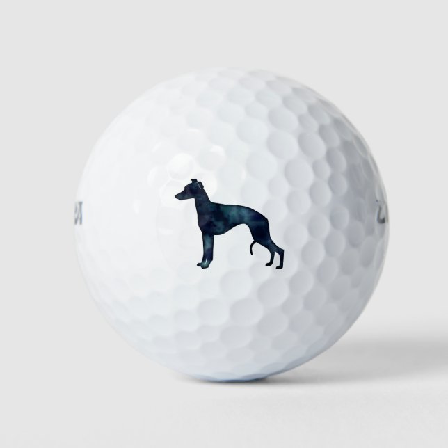 Whippet Hund Rasse Schwarze Wasserfarbe Silhouette Golfball (Vorderseite)